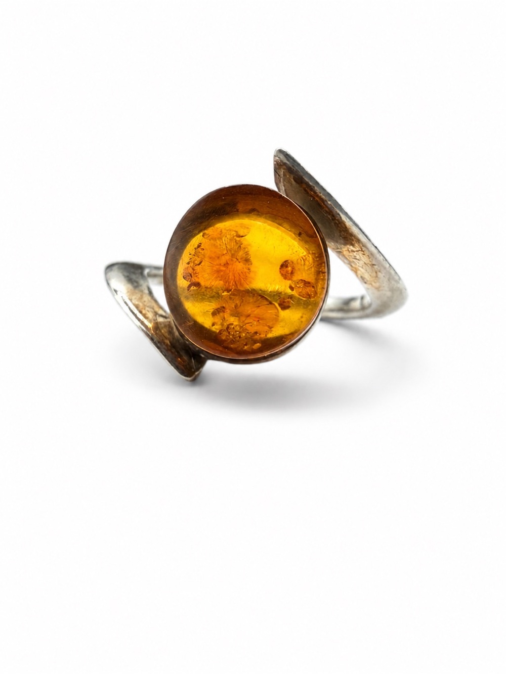 Sterling Silver Amber Orbit Ring — Size 9